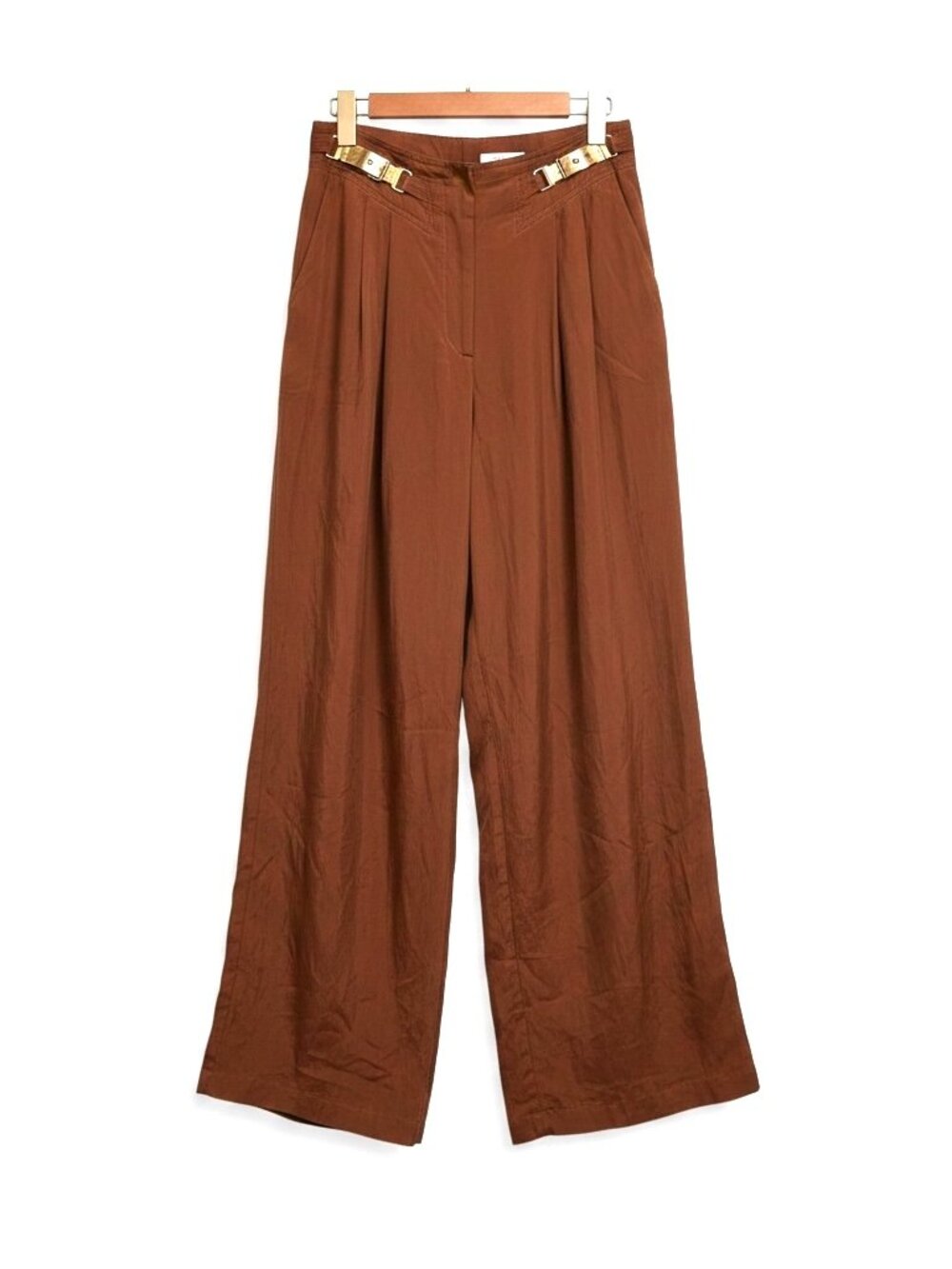 Cache Vintage Brown Metallic Wide Leg Pants Womens Size 8 High Rise Palazzo USA